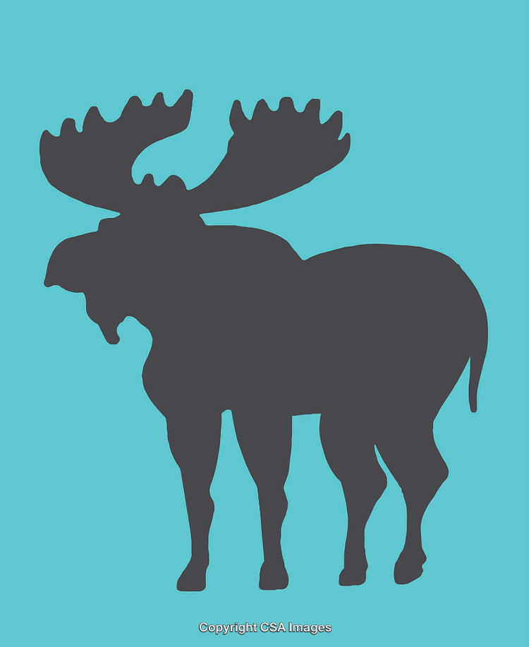 Silhouette of Moose on Bright Blue Background in Minimalist Style