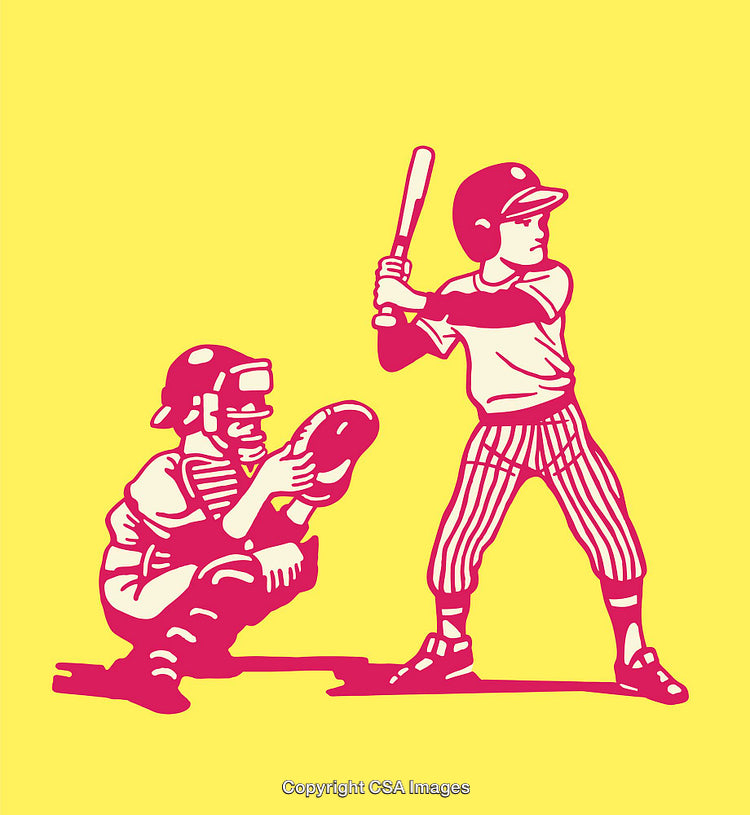 Baseball Batter and Catcher in Vibrant Red Line Art Style