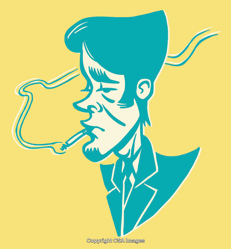 Stylized Illustration of a Smoking Man in Vibrant Colors