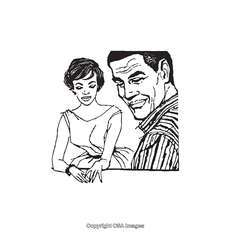 Retro Style Line Art of a Smiling Couple in Conversation