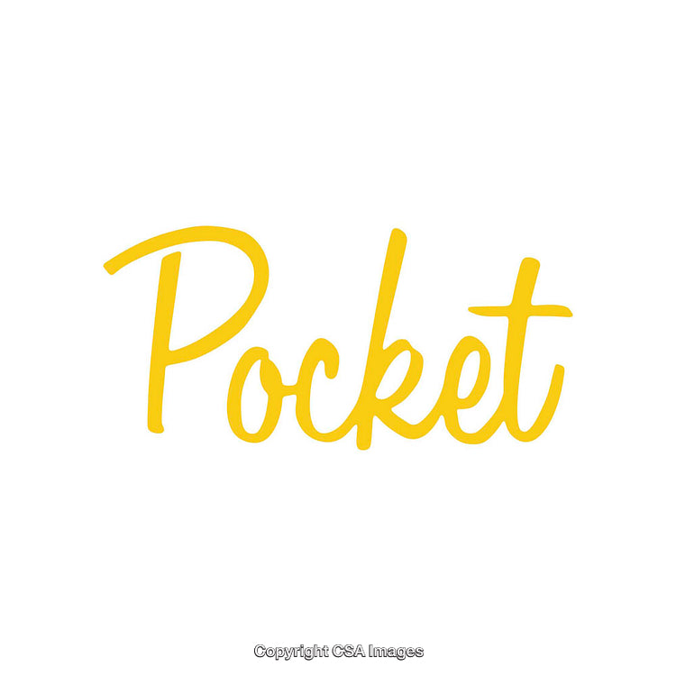 Yellow Script Text Reading 'Pocket' on White Background