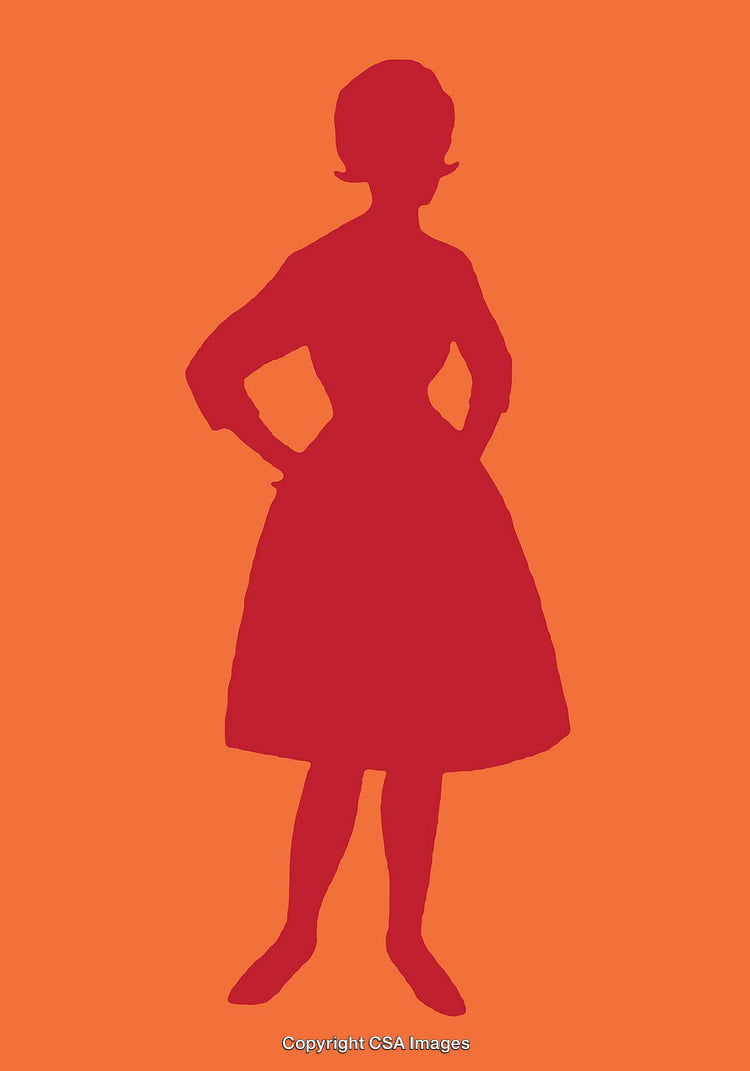 Vintage Silhouette of a Woman in Retro Style on Colorful Background