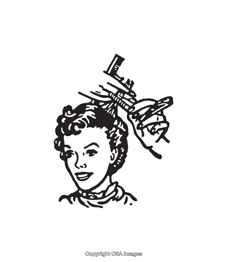 Stylized Black and White Illustration of a Hair Styling Scene