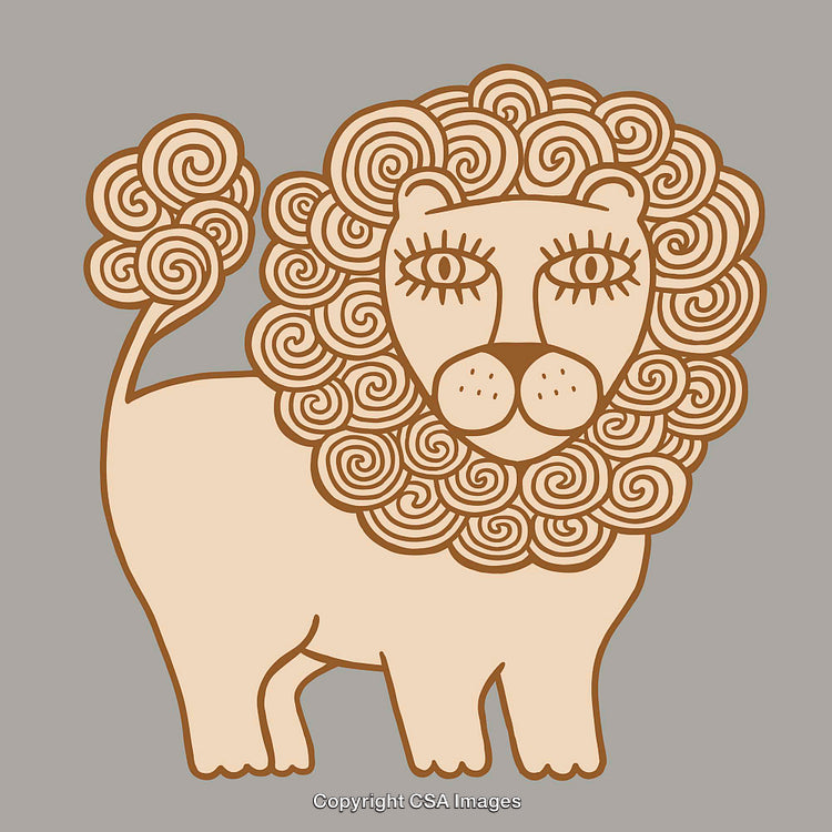 Playful Line Art Lion Illustration With Swirled Mane And Neutral Background