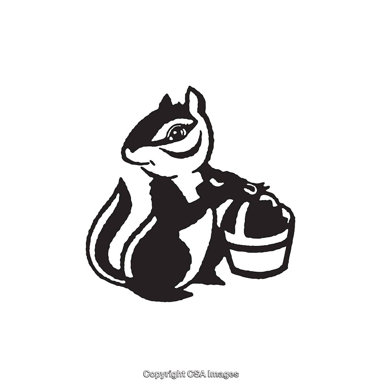 Black And White Line Art Illustration of Chipmunk with a Basket