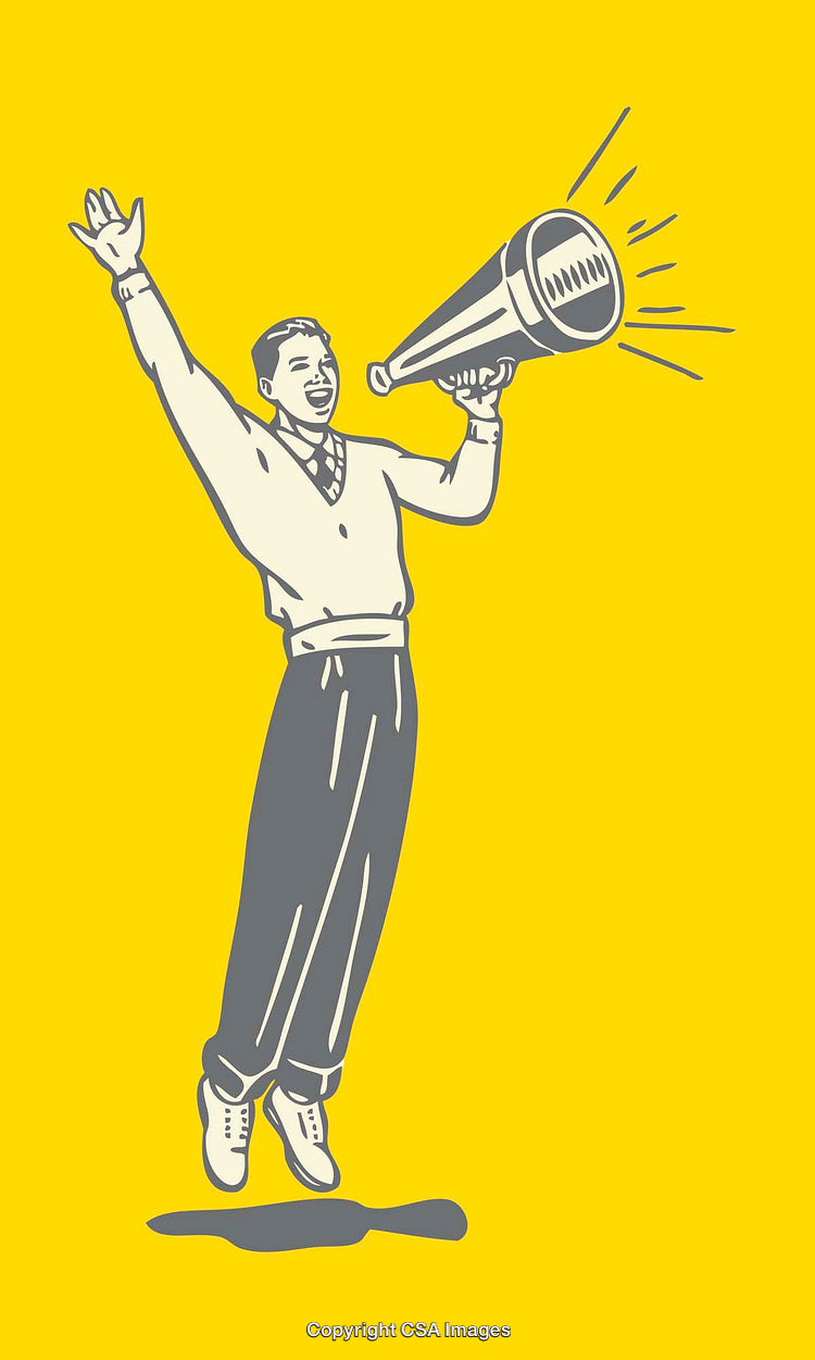 Vintage Style Illustration of a Man Cheering Through a Megaphone