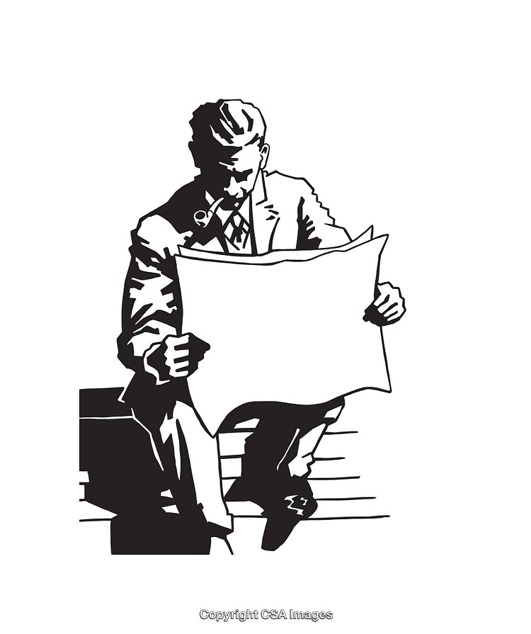 Vintage Line Art Illustration of a Man Reading a Newspaper