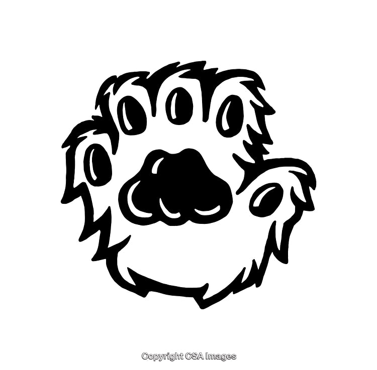 Black and White Paw Print Illustration with Line Art Style