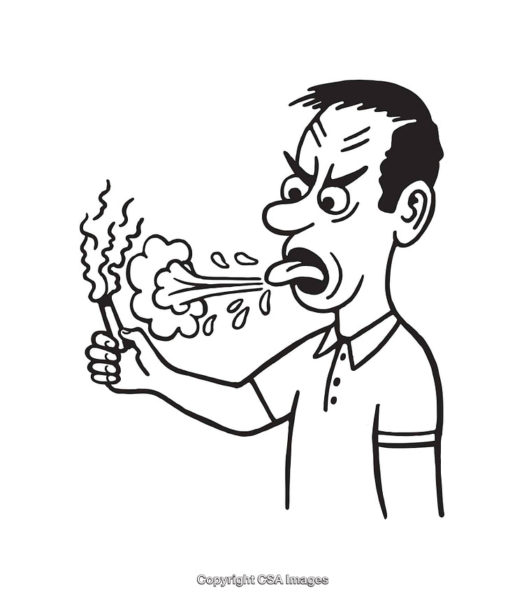 Black and White Line Art of Man Burned by Hot Food