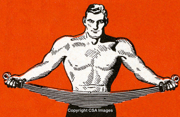 Vintage Illustration of a Strongman Exercising with Resistance Rods
