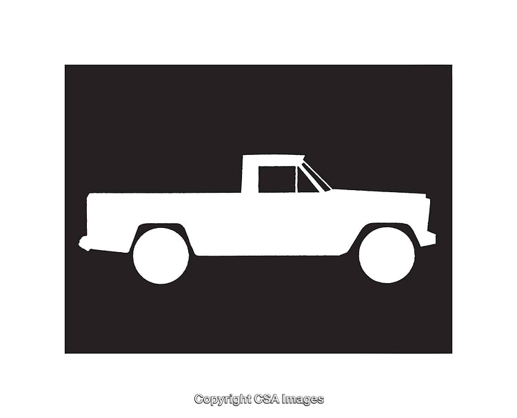 Black and White Pickup Truck Silhouette Icon on Dark Background