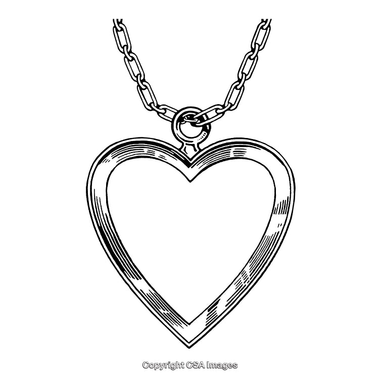 Black and White Heart Shaped Pendant on Chain Illustration