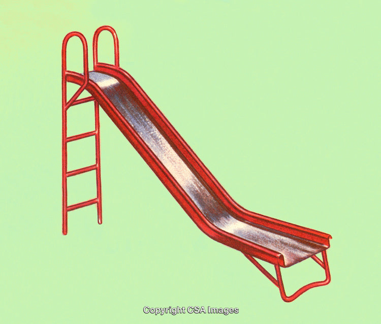 Red Metal Slide Illustration Against a Light Green Background