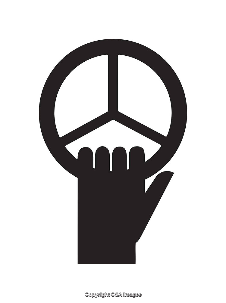 Black and White Peace Symbol with Hand Icon for Conceptual Use