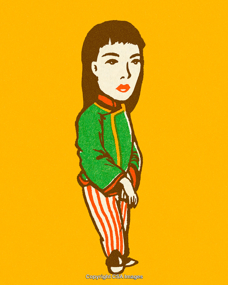 Colorful Illustration of a Retro-Styled Person with a Minimalistic Yellow Background