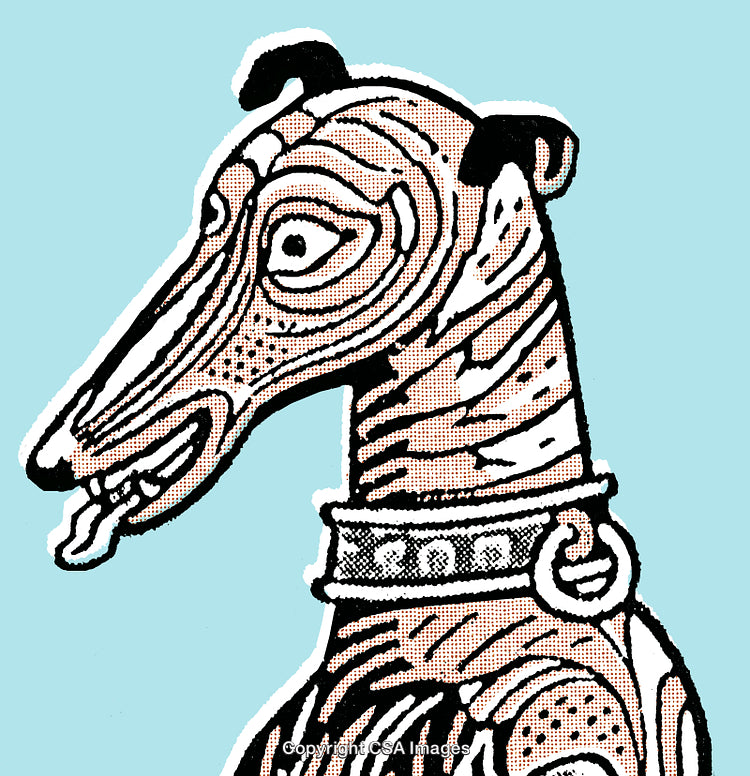 Stylized Illustration of a Whimsical Dog in Retro Artistic Design