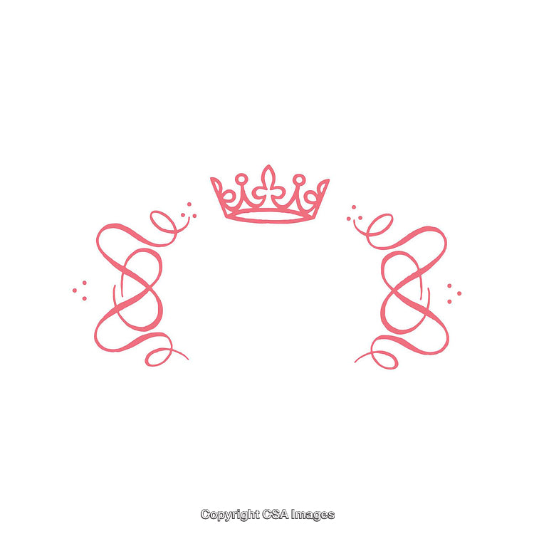 Elegant Design Featuring Pink Crown and Decorative Flourishes on White