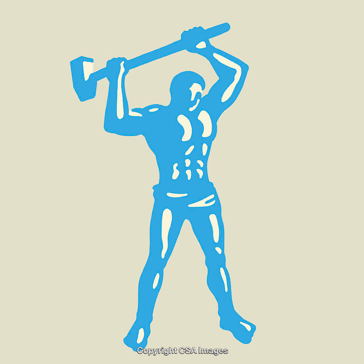 Graphic of Muscular Figure Holding Large Axe in Simplified Style