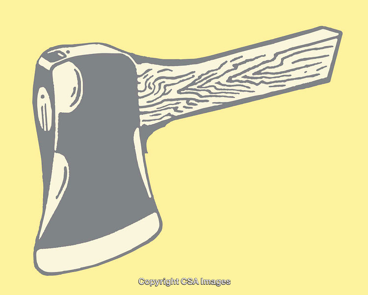 Minimalist Line Art Illustration of an Axe on a Yellow Background