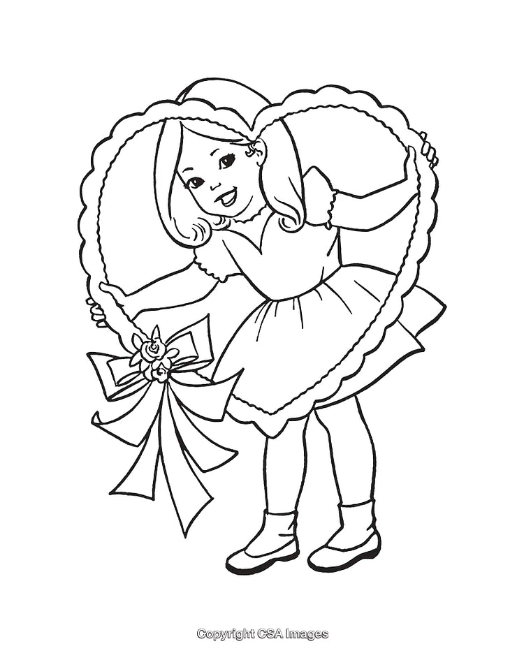 Girl Holding a Decorative Heart With a Ribbon-Adorned Bow
