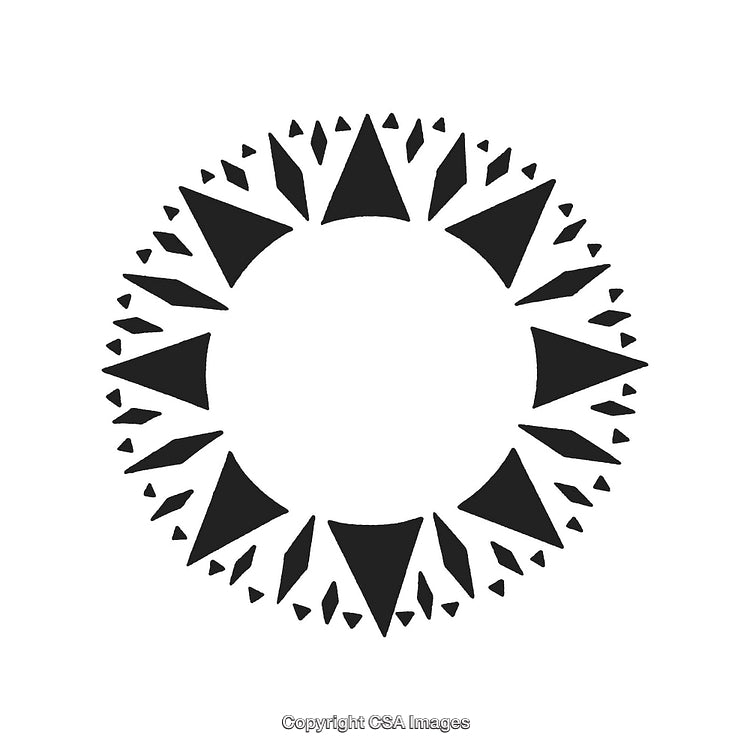 Black and White Circular Geometric Border Design with Triangular Patterns
