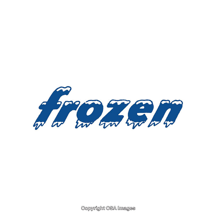 Blue Frozen Text Design With Snow Accents on a White Background