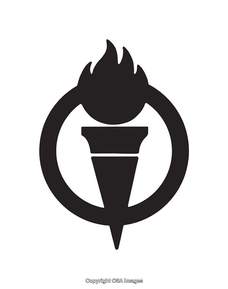 Simple Black and White Torch Symbol with Circular Frame