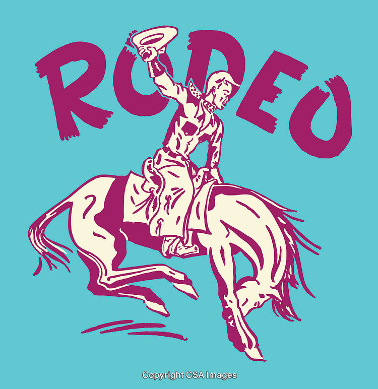 Colorful Rodeo-Themed Line Art of Cowboy Riding a Horse