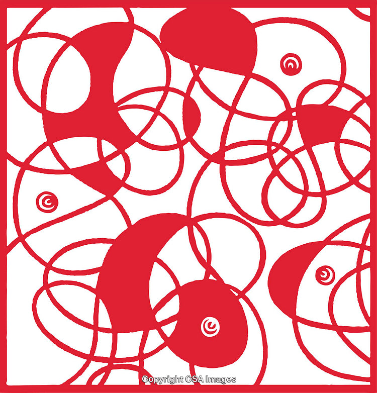Abstract Red and White Pattern with Interlocking Loops and Shapes