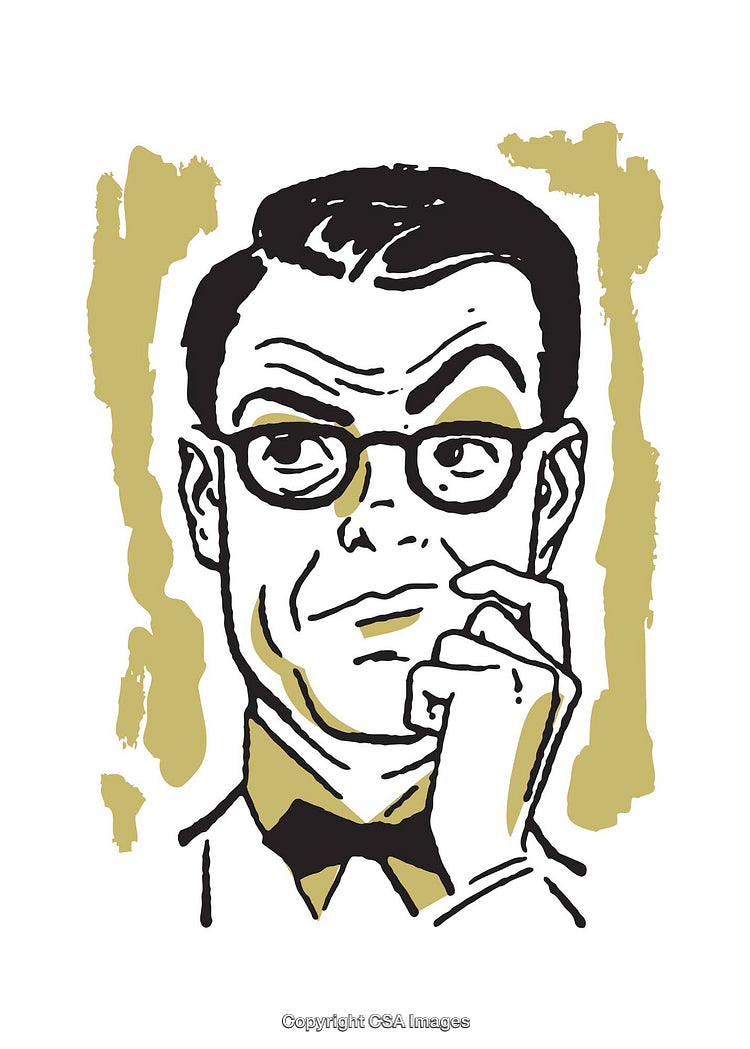 Retro Illustration of a Thoughtful Man in Glasses with a Curious Expression