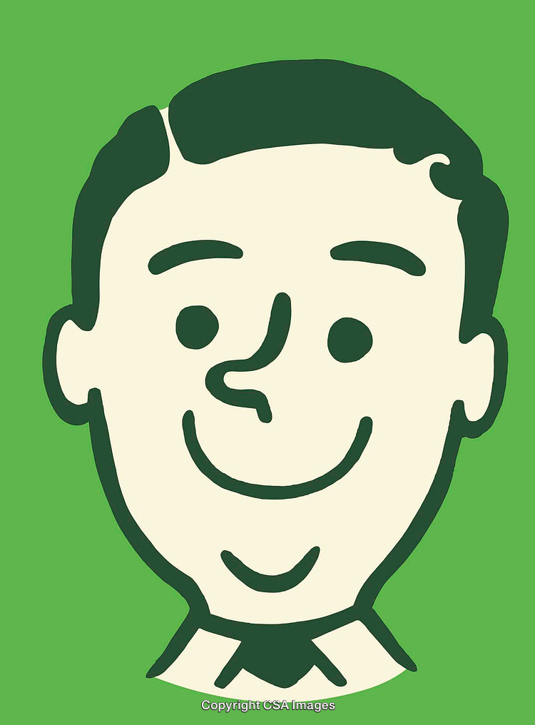 Retro Styled Portrait Illustration of Smiling Face on Green Background
