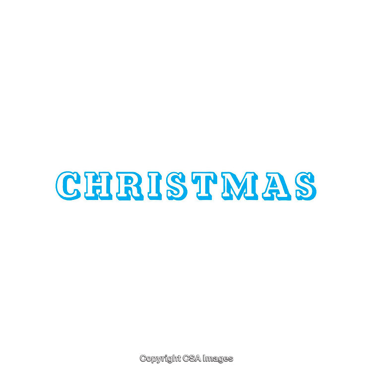 Blue Text Depicting the Word Christmas on a White Background