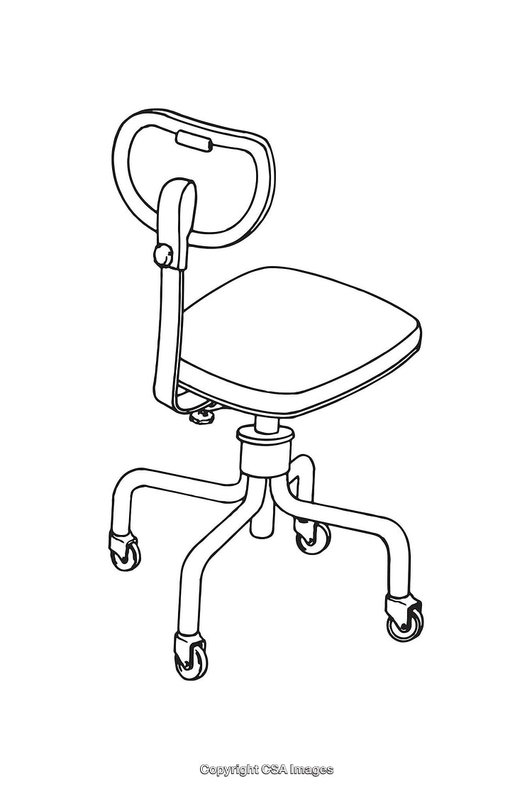 Black and White Line Art of an Office Chair on Wheels