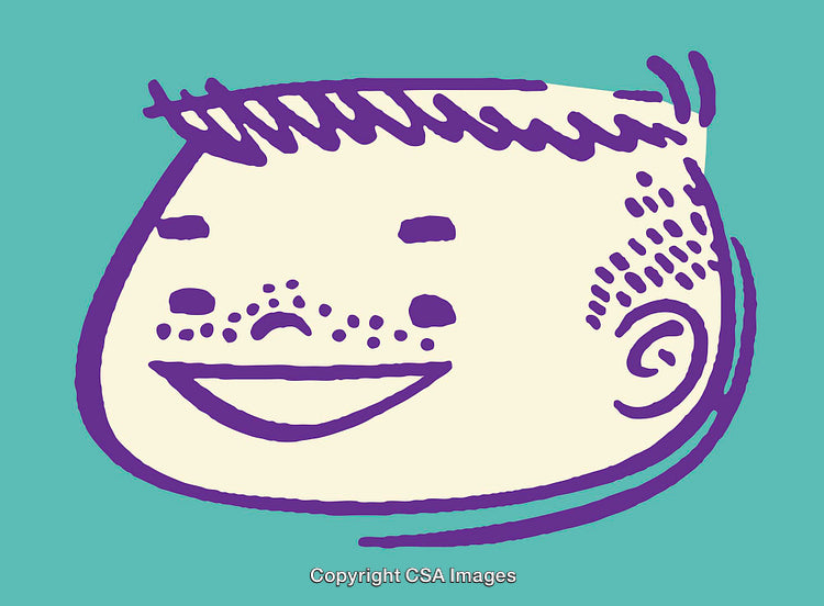 Playful Cartoon Line Art Face with Bold Colors on Teal Background