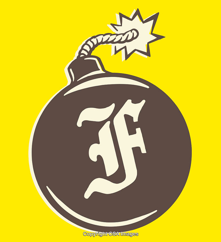 Vibrant Line Art Illustration of a Bomb with Emblem on Yellow Background
