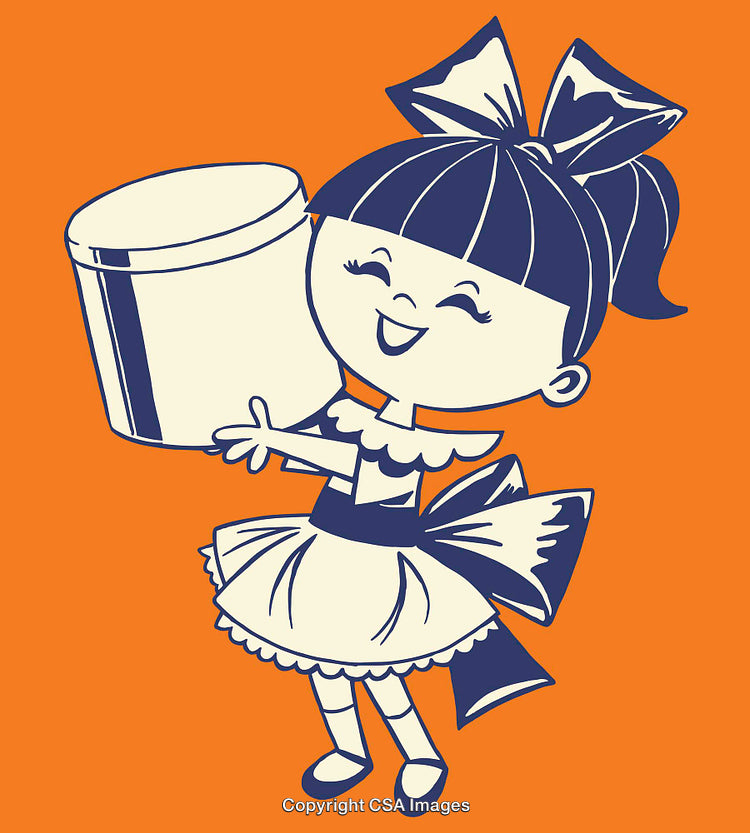 Illustration of a Cheerful Girl Holding a Large Container on Orange Background