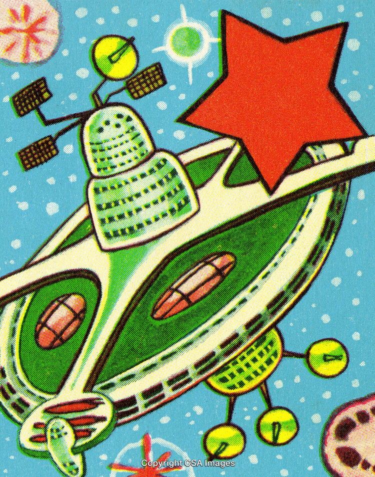 Retro Futuristic Spaceship Amid Colorful Galactic Background