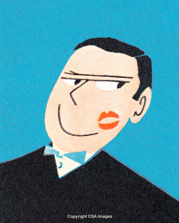 Retro Styled Cartoon of a Man with a Lipstick Kiss on Cheek