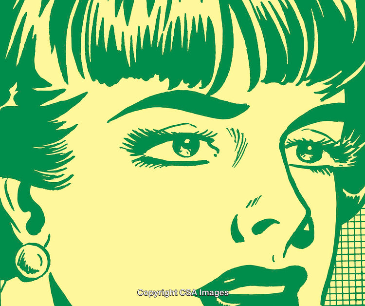 Vintage Pop Art Style Lady With Expressive Eyes in a Green Theme