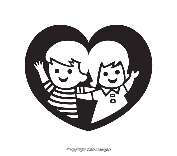 Heart-Shaped Illustration of Two Smiling Children Hugging Each Other