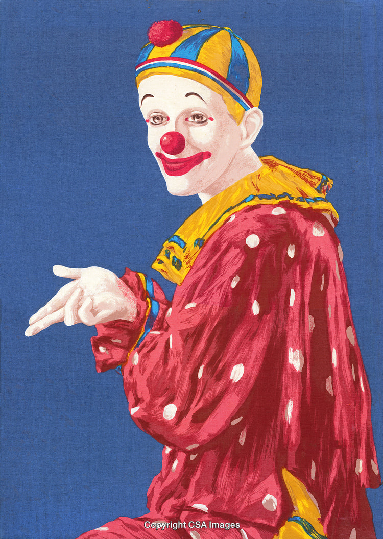 Colorful Vintage Clown Portrait With Polka Dots Displaying Playful Expression