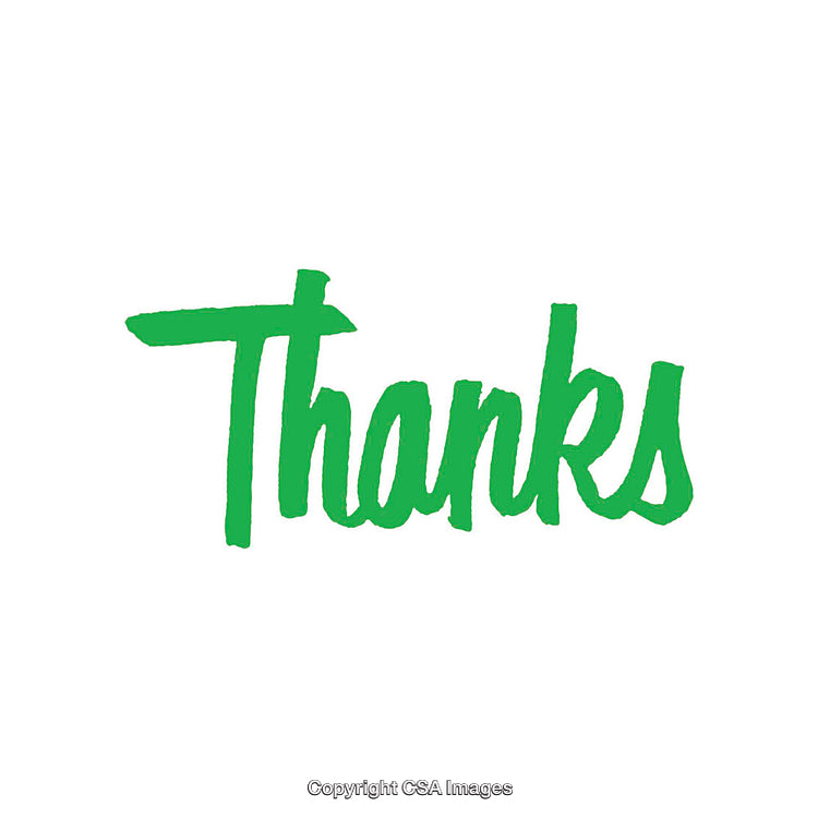 Green Handwritten Thanks Isolated Text on a White Background