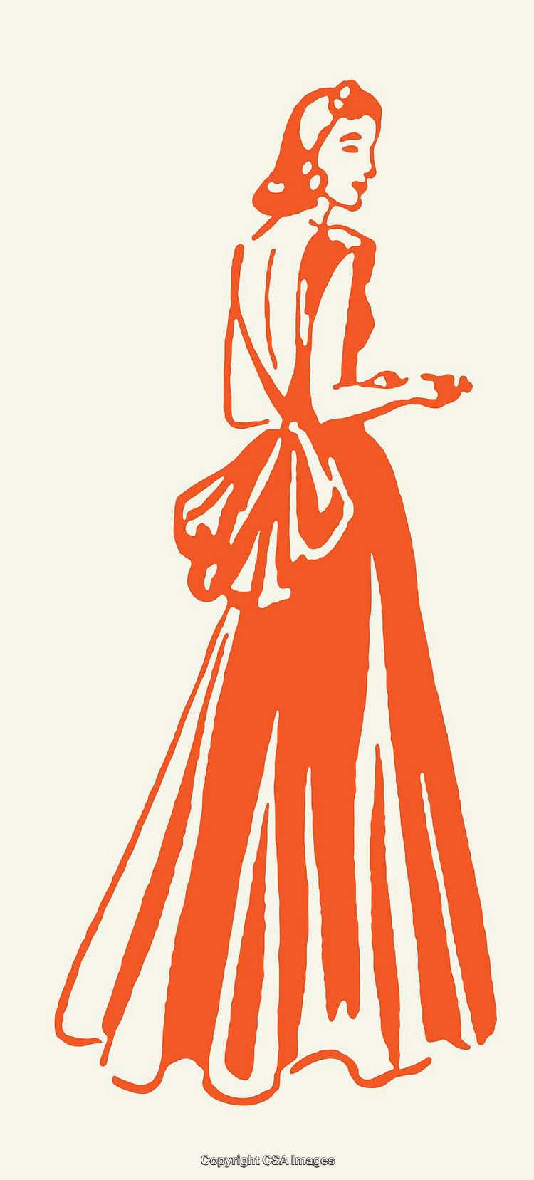 Elegant Line Art Illustration of a Woman in a Flowing Gown