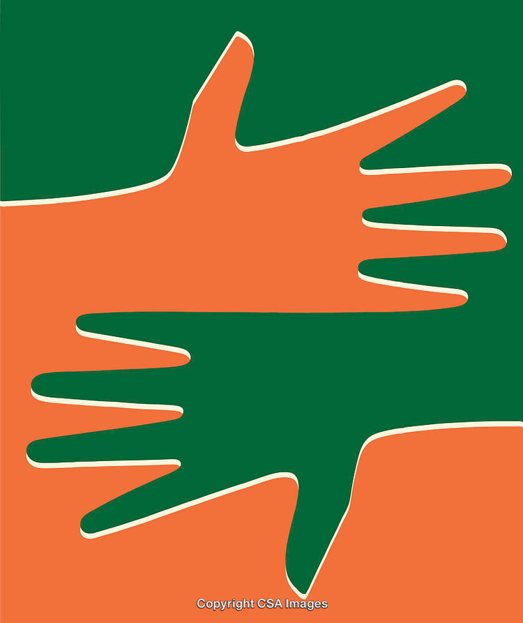 Abstract Hands Illustration with Green and Orange Color Scheme