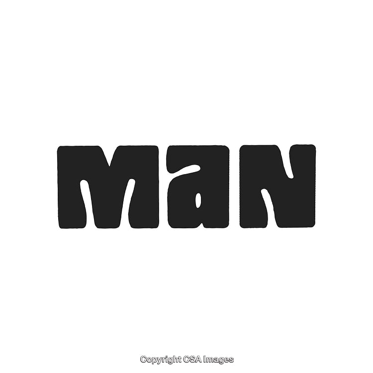 Bold Black Typography Spelling 'Man' on a White Background