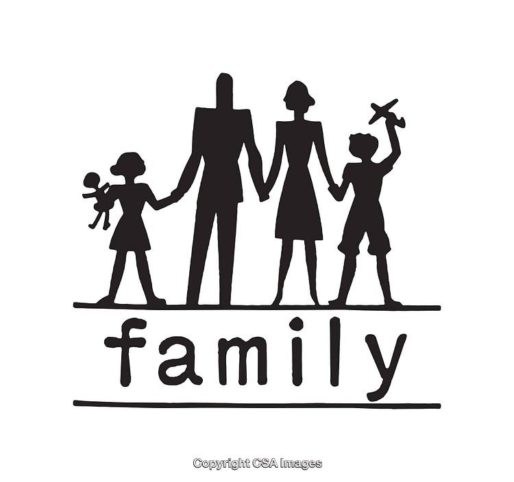 Black and White Line Art of a Family Holding Hands