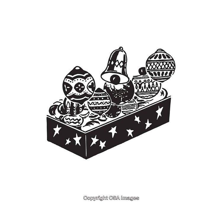Decorative Christmas Ornaments in Black and White Line Art Style