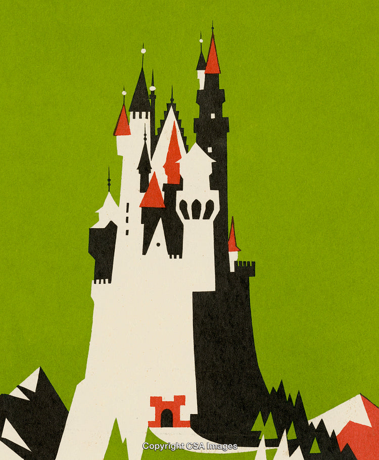 Illustrative Castle Design With Bold Colors and Geometric Shapes