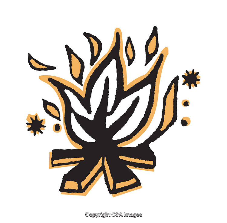 Abstract Illustration of a Vibrant Campfire with Stylized Flames and Sparks