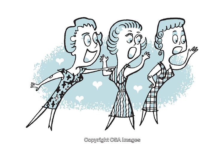 Three Excited Women Expressing Enthusiasm in a Decorative Illustration